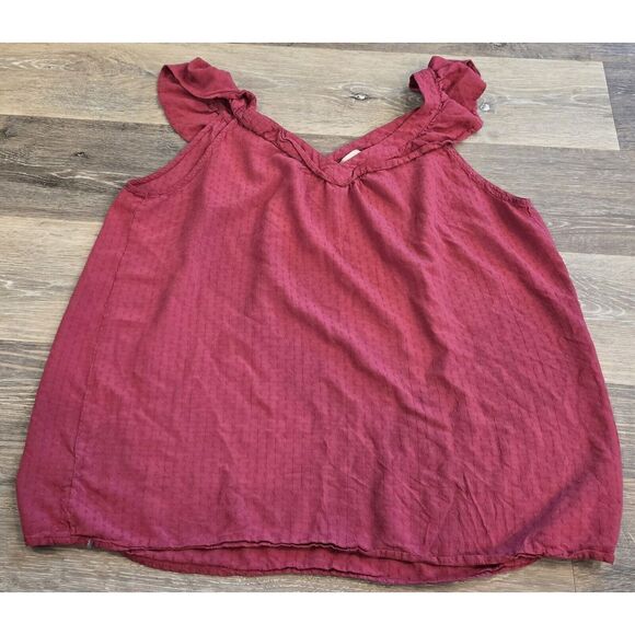 LOFT Tops - LOFT women's size large‎ maroon Double V-Neck Tank Top Sleeveless ruffles
